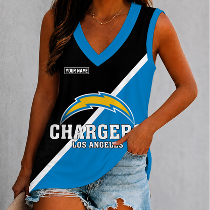 [SPECIAL OFFER] NEW CUSTOMIZED NFL09 LAC LOS ANGELES CHARGERS WOMEN'S V-NECK TANK TOP