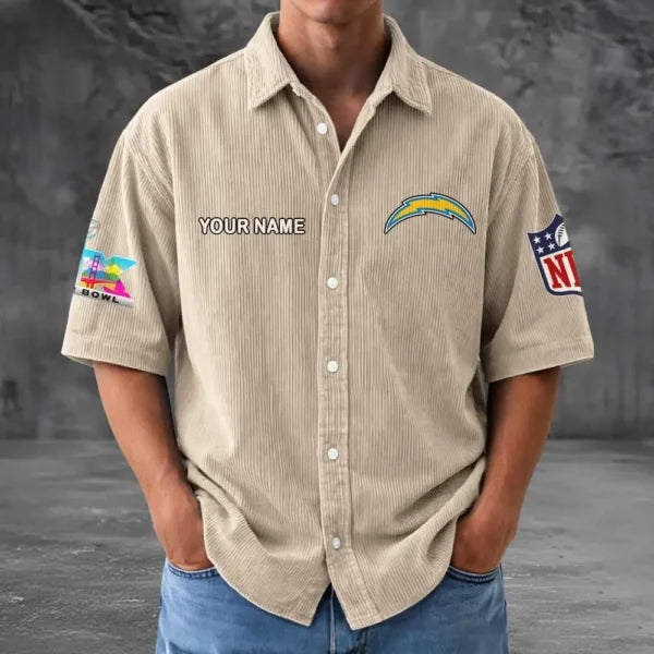 [HOT DEAL] NEW CUSTOMIZED NFL09 LAC LOS ANGELES CHARGERS SEERSUCKER BUTTON SHIRT