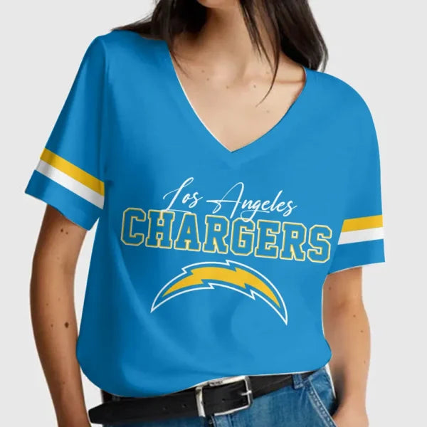 [SPECIAL OFFER] NEW CUSTOMIZED NFL09 LAC LOS ANGELES CHARGERS V-NECK FEMALE SHIRT