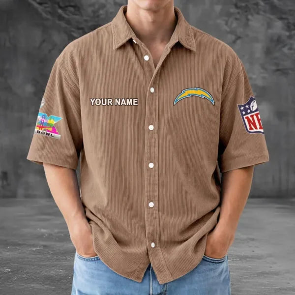[HOT DEAL] NEW CUSTOMIZED NFL09 LAC LOS ANGELES CHARGERS SEERSUCKER BUTTON SHIRT