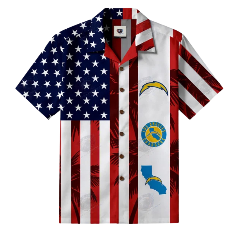LIMITED EDITION - NEW CUSTOMIZED NFL09 LAC LOS ANGELES CHARGERS PATRIOTIC 250 USA HAWAIIAN SHIRT