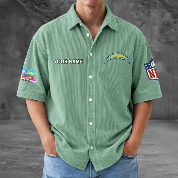 [HOT DEAL] NEW CUSTOMIZED NFL09 LAC LOS ANGELES CHARGERS SEERSUCKER BUTTON SHIRT