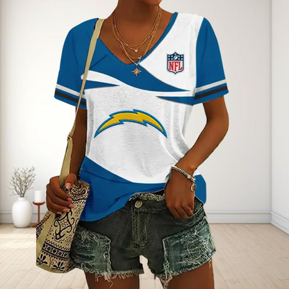 SPECIAL OFFER] NEW CUSTOMIZED NFL09 LAC LOS ANGELES CHARGERS V-NECK FEMALE SHIRT