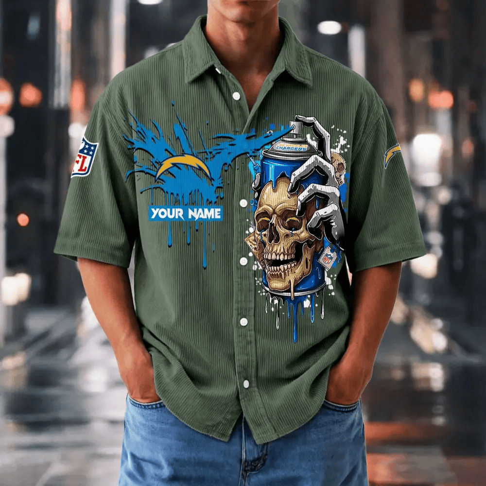 [SPECIAL OFFER] NEW CUSTOMIZED NFL09 LAC LOS ANGELES CHARGERS SEERSUCKER BUTTON SHIRT