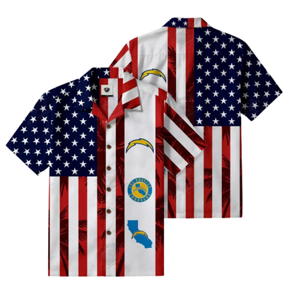 LIMITED EDITION - NEW CUSTOMIZED NFL09 LAC LOS ANGELES CHARGERS PATRIOTIC 250 USA HAWAIIAN SHIRT