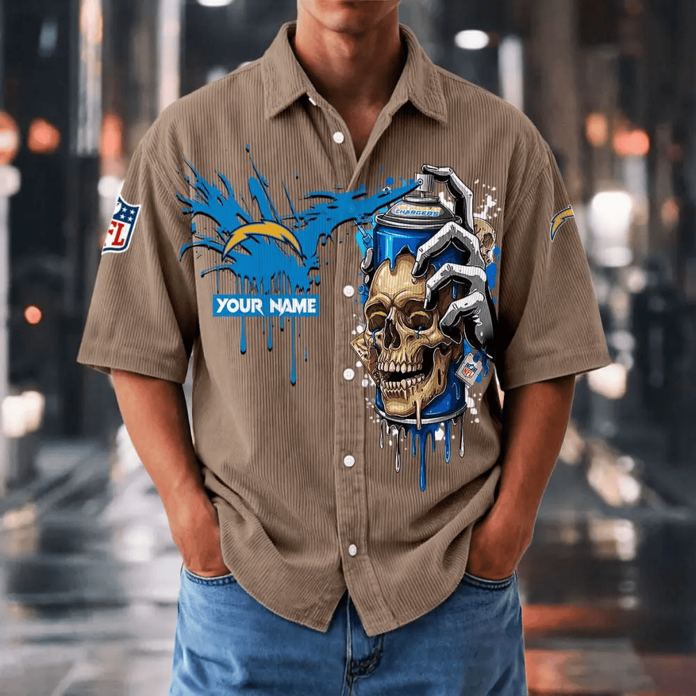 [SPECIAL OFFER] NEW CUSTOMIZED NFL09 LAC LOS ANGELES CHARGERS SEERSUCKER BUTTON SHIRT