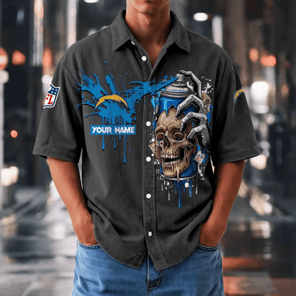 [SPECIAL OFFER] NEW CUSTOMIZED NFL09 LAC LOS ANGELES CHARGERS SEERSUCKER BUTTON SHIRT