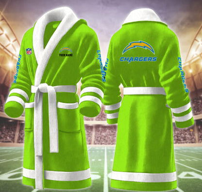 [SPECIAL OFFER] NEW CUSTOMIZED NFL09 LAC LOS ANGELES CHARGERS MULTICOLOR FLEECE BATHROBE