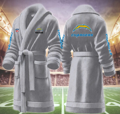 [SPECIAL OFFER] NEW CUSTOMIZED NFL09 LAC LOS ANGELES CHARGERS MULTICOLOR FLEECE BATHROBE