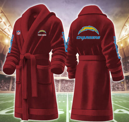 [SPECIAL OFFER] NEW CUSTOMIZED NFL09 LAC LOS ANGELES CHARGERS MULTICOLOR FLEECE BATHROBE