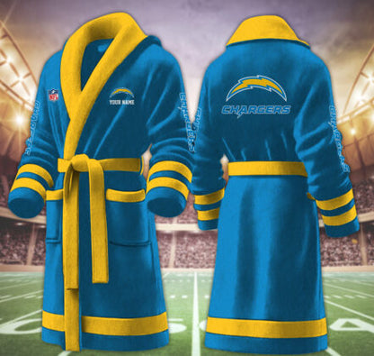 [SPECIAL OFFER] NEW CUSTOMIZED NFL09 LAC LOS ANGELES CHARGERS MULTICOLOR FLEECE BATHROBE