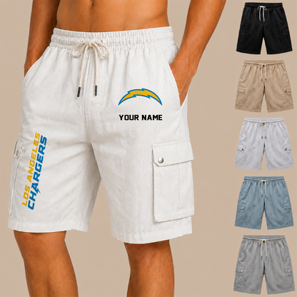 [SPECIAL OFFER] NEW CUSTOMIZED NFL09 LAC LOS ANGELES CHARGERS MEN'S DRAWSTRING CARGO SHORTS