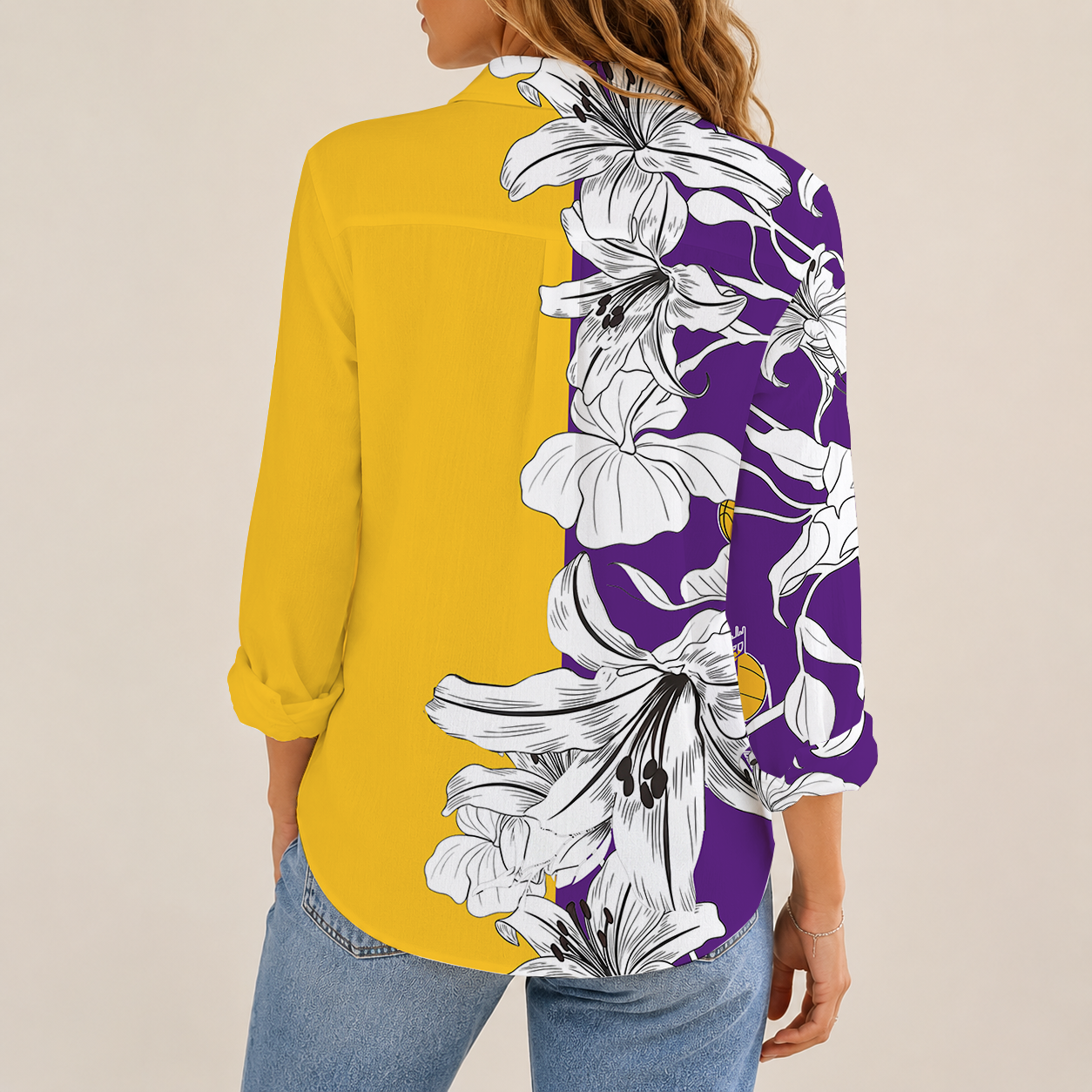 [HOT DEAL] NEW CUSTOMIZED NBA09 LLA LOS ANGELES LAKERS WOMEN CASUAL SHIRT FOR FAN