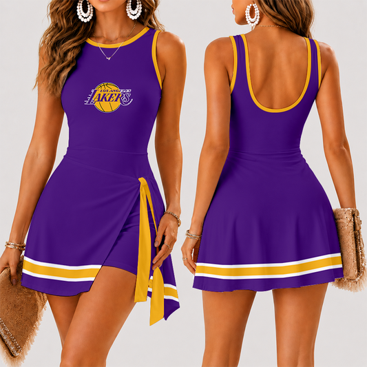 [HOT DEAL] NEW CUSTOMIZED WOMEN'S NBA09 LLA LOS ANGELES LAKERS SUMMER SKORT DRESS
