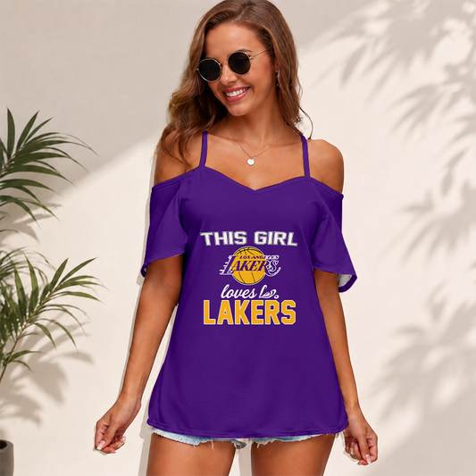[HOT DEAL] NEW CUSTOMIZED NBA09 LLA LOS ANGELES LAKERS WOMEN'S STRAPPY OFF-SHOULDER TOP