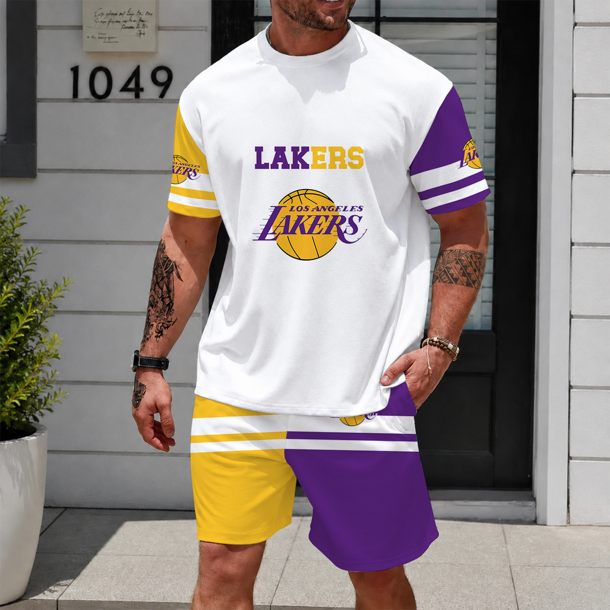 [HOT DEAL] NEW CUSTOMIZED NBA09 LLA LOS ANGELES LAKERS UNISEX T-SHIRT & SHORTS SET