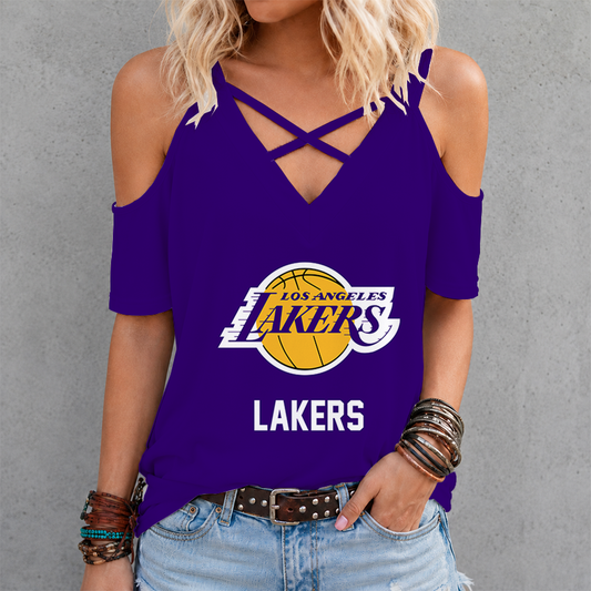 [HOT DEAL] NEW CUSTOMIZED NBA09 LLA LOS ANGELES LAKERS CRISS CROSS V-NECK TOP