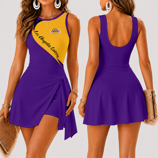 [HOT DEAL] NEW CUSTOMIZED WOMEN'S NBA09 LLA LOS ANGELES LAKERS SUMMER SKORT DRESS