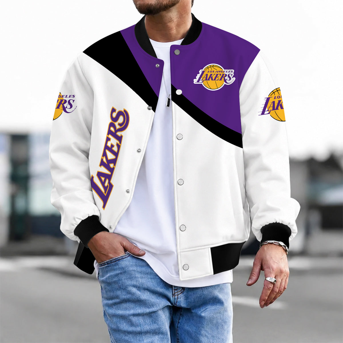 [HOT DEAL] NEW CUSTOMIZED NBA09 LLA LOS ANGELES LAKERS BASEBALL JACKET, SATIN VARSITY JACKET