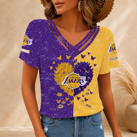 [HOT DEAL] NEW CUSTOMIZED NBA09 LLA LOS ANGELES LAKERS V-NECK SHIRT