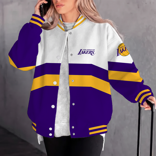 [HOT DEAL] NEW CUSTOMIZED NBA09 LLA LOS ANGELES LAKERS BASEBALL JACKET, SATIN VARSITY JACKET