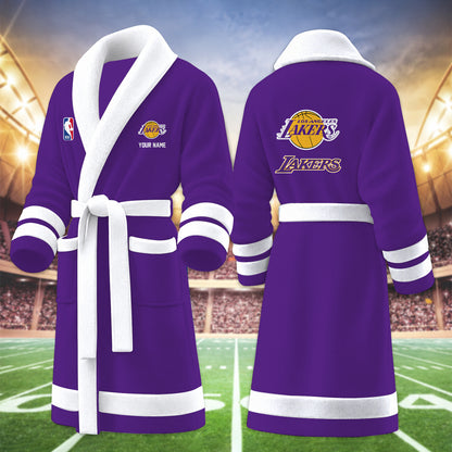 [HOT DEAL] NEW CUSTOMIZED NBA09 LLA LOS ANGELES LAKERS MULTICOLOR FLEECE BATHROBE