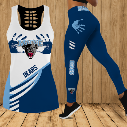 [FAN FAVORITE] NEW CUSTOMIZED NCAA MFF09 MBB MAINE BLACK BEARS HOLLOW TANK TOP & LEGGINGS SET