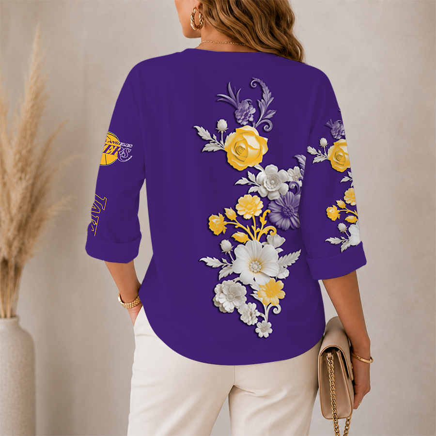 LIMITED EDITION - NEW CUSTOMIZED NBA09 LLA LOS ANGELES LAKERS WOMEN'S V-NECK LONG SLEEVE SHIRT