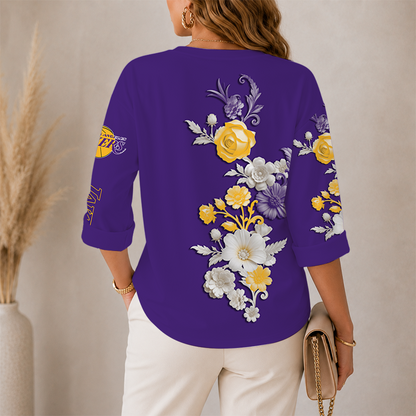 LIMITED EDITION - NEW CUSTOMIZED NBA09 LLA LOS ANGELES LAKERS WOMEN'S V-NECK LONG SLEEVE SHIRT