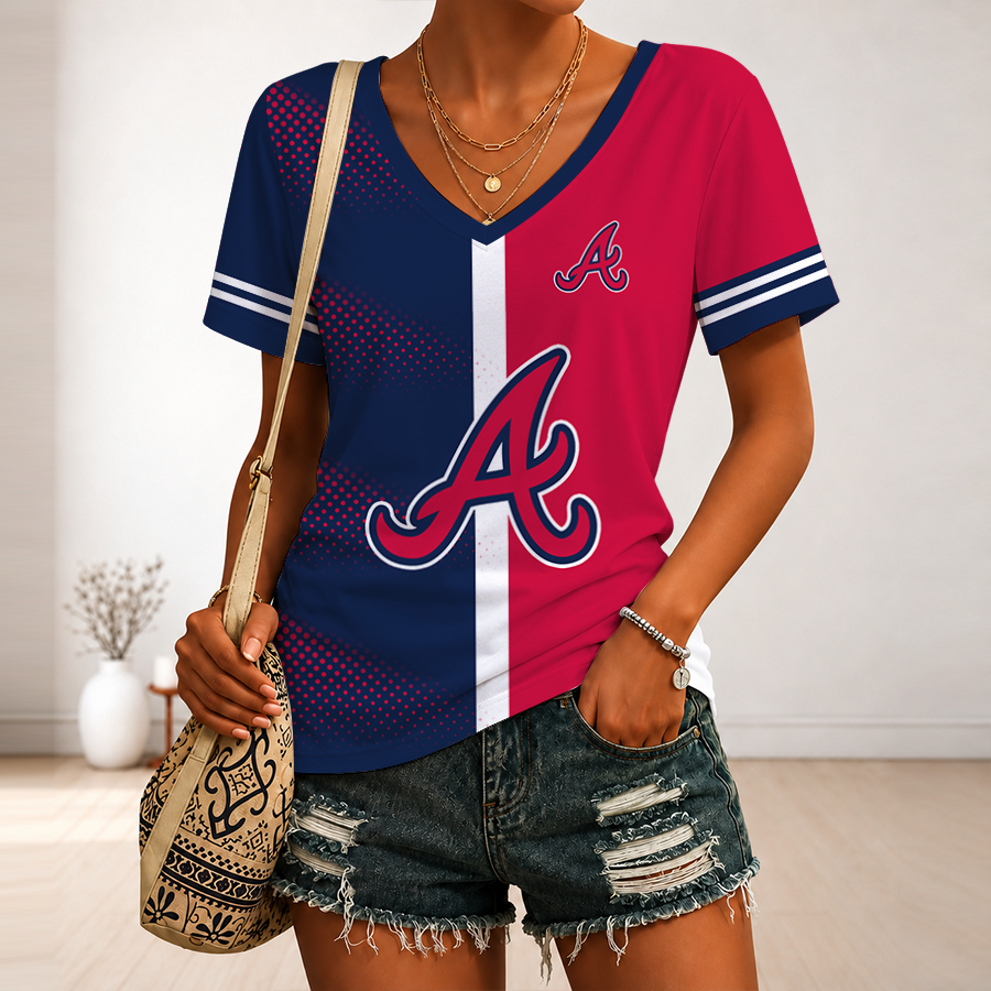 [FLASH SALE] NEW CUSTOMIZED MLB09 ABS ATLANTA BRAVES V-NECK FEMALE SHIRT
