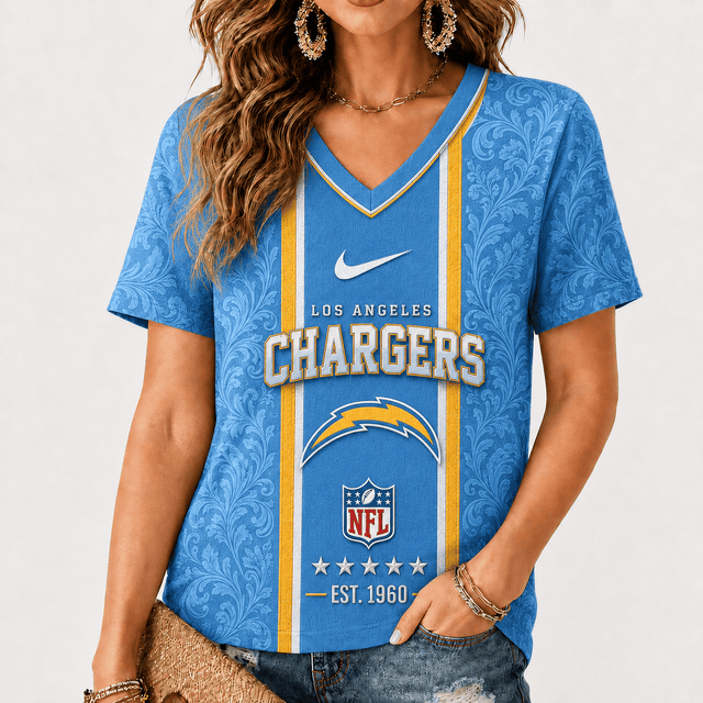 [SPECIAL OFFER] NEW CUSTOMIZED NFL09 LAC LOS ANGELES CHARGERS V-NECK FEMALE SHIRT