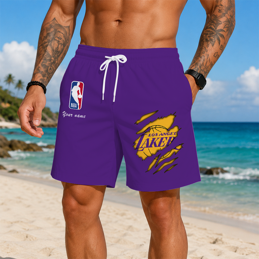 [HOT DEAL] NEW CUSTOMIZED NBA09 LLA LOS ANGELES LAKERS SHORT PANTS