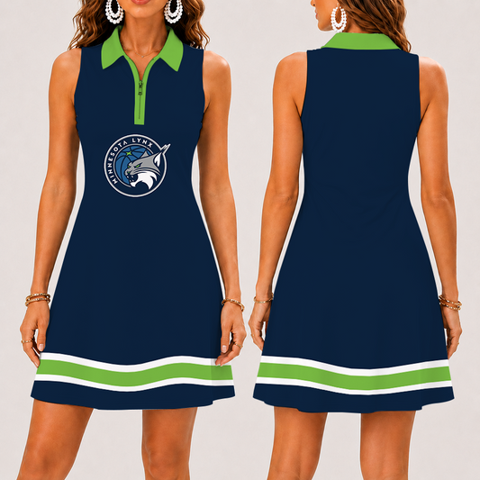 [FAN FAVORITE] NEW CUSTOMIZED WNBA09 MNL MINNESOTA LYNX WOMEN'S ZIP SLEEVELESS POLO DRESS