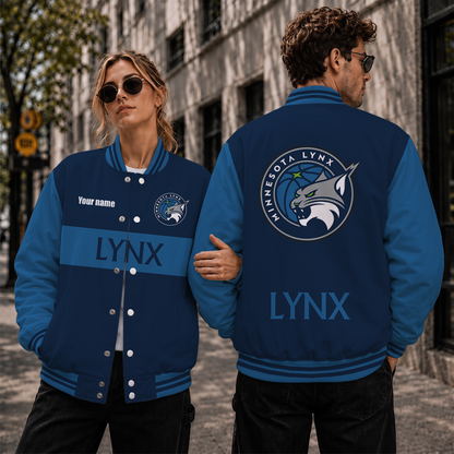 [FAN FAVORITE] NEW CUSTOMIZED WNBA09 MNL MINNESOTA LYNX BASEBALL JACKET, SATIN VARSITY JACKET