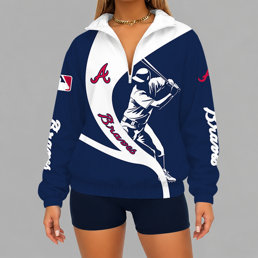 [FLASH SALE] NEW CUSTOMIZED MLB09 ABS ATLANTA BRAVES V-NECK ZIPPER SWEATSHIRT JACKET