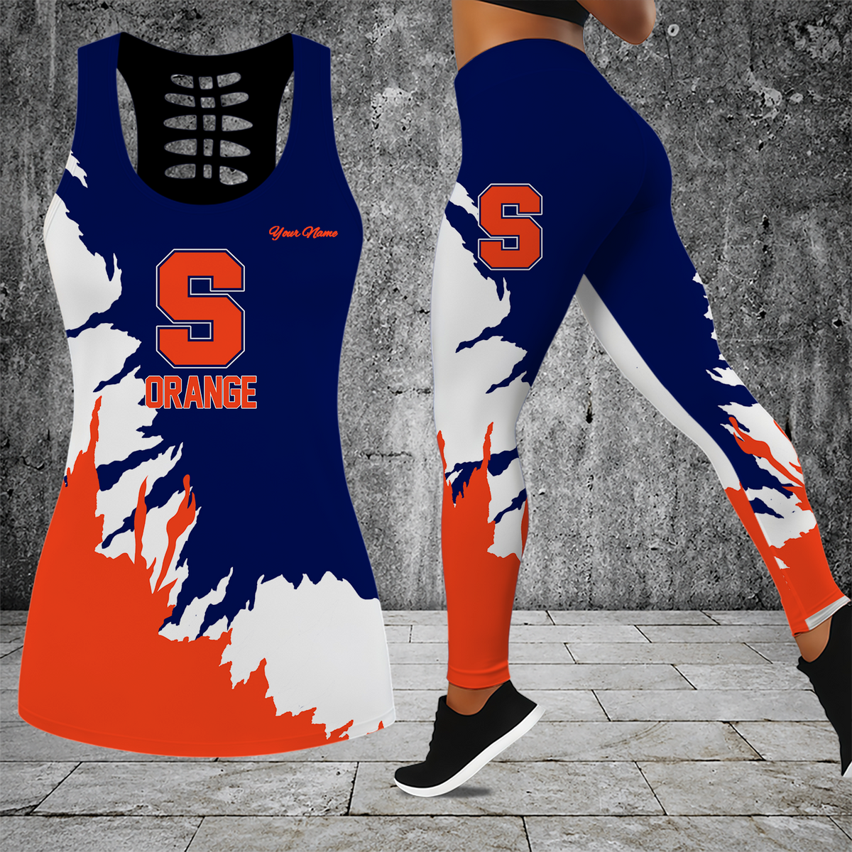 [FAN FAVORITE] NEW CUSTOMIZED NCAA CFH09 SYO SYRACUSE ORANGE HOLLOW TANK TOP & LEGGINGS SET