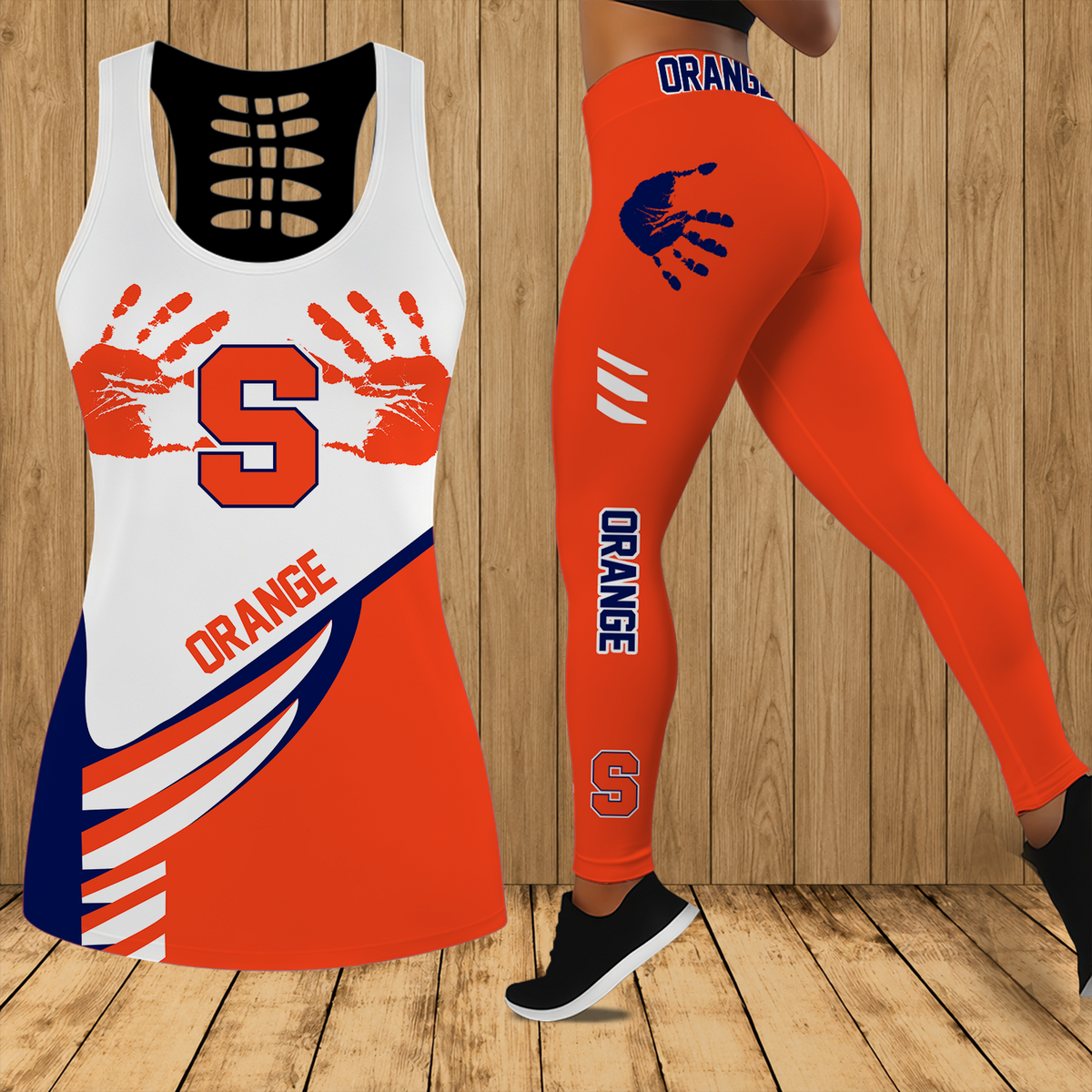 [FAN FAVORITE] NEW CUSTOMIZED NCAA CFH09 SYO SYRACUSE ORANGE HOLLOW TANK TOP & LEGGINGS SET