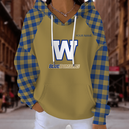[FAN EXCLUSIVE] NEW CUSTOMIZED CFL09 WPG WINNIPEG BLUE BOMBERS STRAPPY RIBBED HOODIE & SWEATSHIRT