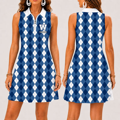 [FAN EXCLUSIVE] NEW CUSTOMIZED CFL09 WPG WINNIPEG BLUE BOMBERS STRAPPY WOMEN'S ZIP SLEEVELESS POLO DRESS
