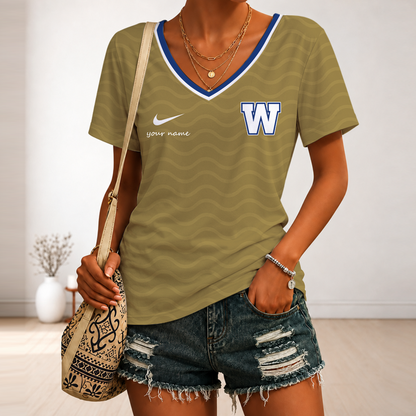 [FAN EXCLUSIVE] NEW CUSTOMIZED CFL09 WPG WINNIPEG BLUE BOMBERS STRAPPY V-NECK FEMALE SHIRT