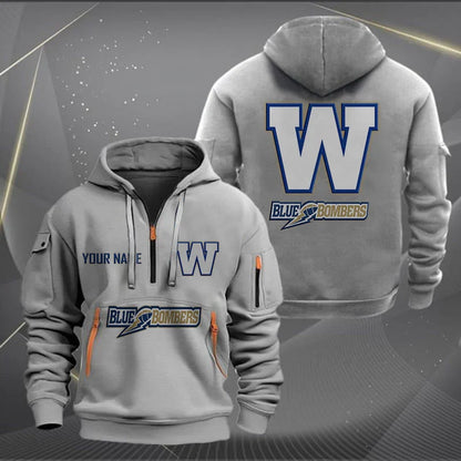 [FAN EXCLUSIVE] NEW CUSTOMIZED CFL09 WPG WINNIPEG BLUE BOMBERS MUTICOLOR QUARTER ZIP HOODIE