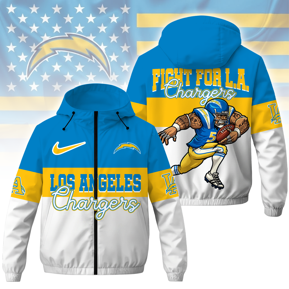 [SPECIAL OFFER] NEW CUSTOMIZED NFL09 LAC LOS ANGELES CHARGERS WINDBREAKER JACKET