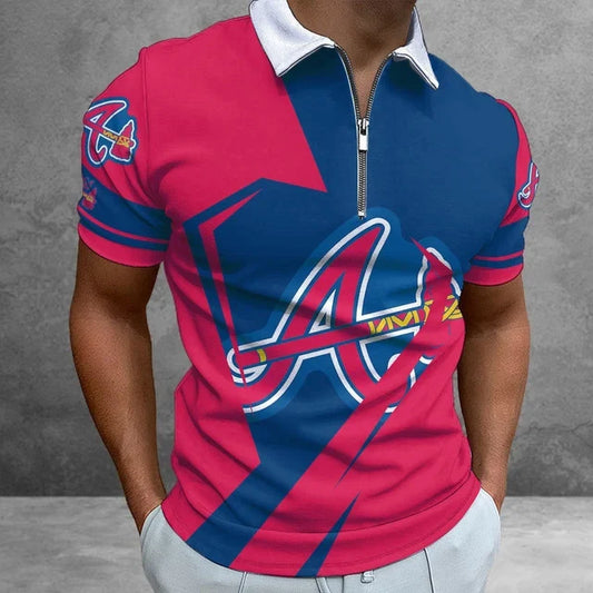 [FLASH SALE] NEW CUSTOMIZED MLB09 ABS ATLANTA BRAVES ZIP POLO SHIRT