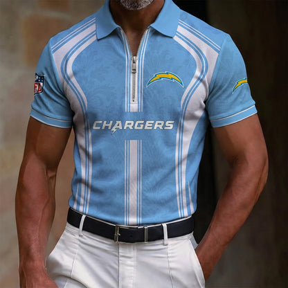 [SPECIAL OFFER] NEW CUSTOMIZED NFL09 LAC LOS ANGELES CHARGERS ZIP POLO SHIRT