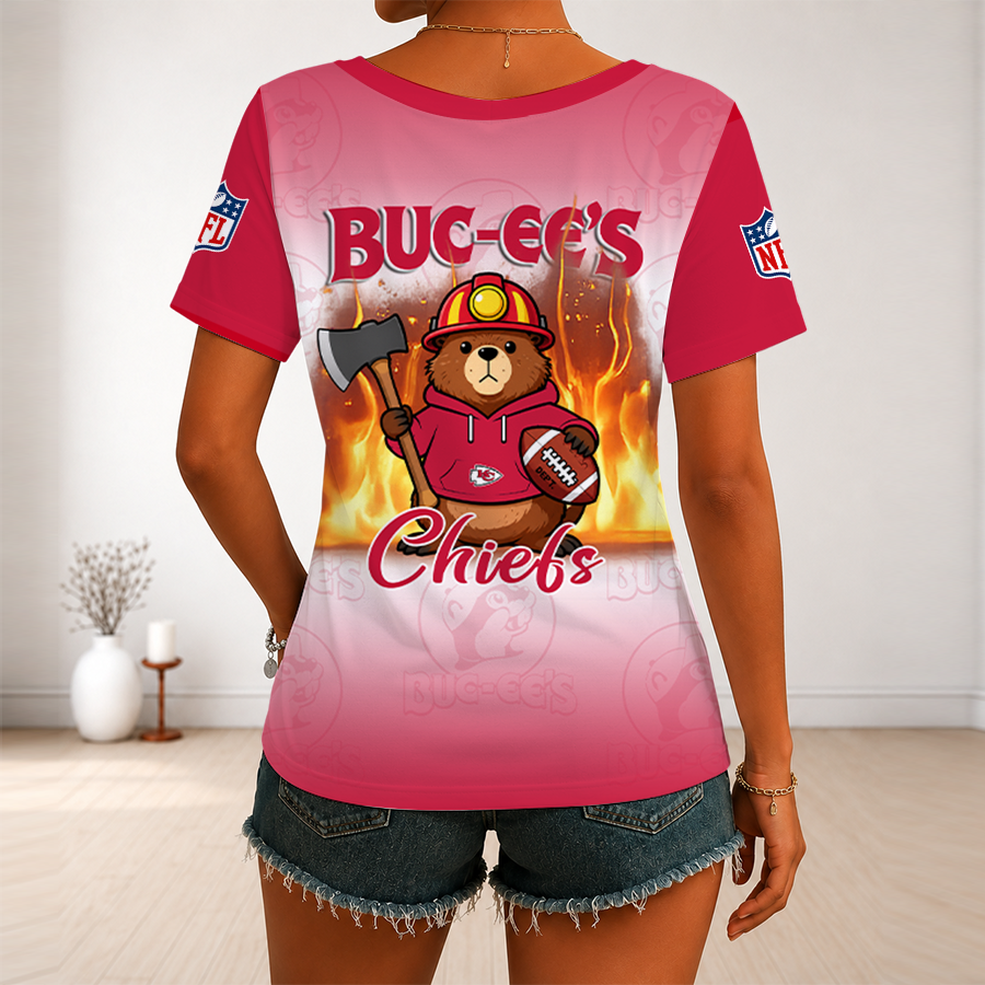 [SPECIAL OFFER] NEW CUSTOMIZED NFL01 KCC KANSAS CITY CHIEFS BUC-EE'S V-NECK FEMALE SHIRT