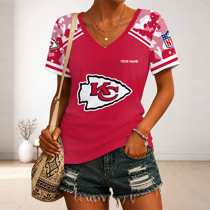 [SPECIAL OFFER] NEW CUSTOMIZED NFL01 KCC KANSAS CITY CHIEFS V-NECK FEMALE SHIRT