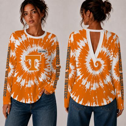 [FAN FAVORITE] NEW CUSTOMIZED NCAA FBS01 TNV TENNESSEE VOLUNTEERS WOMEN'S BACK V-CUT LONG-SLEEVE SHIRT