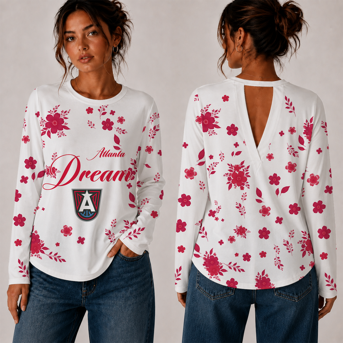 [FAN FAVORITE] NEW CUSTOMIZED WNBA01 ALD ATLANTA DREAM WOMEN'S BACK V-CUT LONG-SLEEVE SHIRT