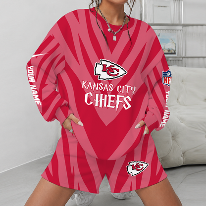 [SPECIAL OFFER] NEW CUSTOMIZED NFL01 KCC KANSAS CITY CHIEFS UNISEX SWEATSHIRT & SHORTS SET