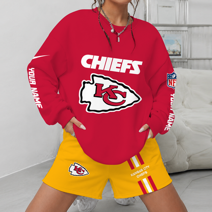 [SPECIAL OFFER] NEW CUSTOMIZED NFL01 KCC KANSAS CITY CHIEFS UNISEX SWEATSHIRT & SHORTS SET